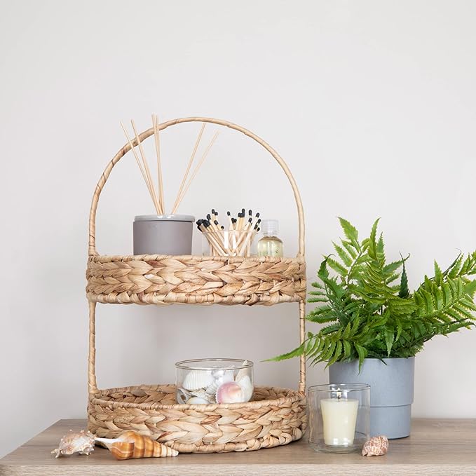 Household Essentials Water Hyacinth 2-Tier Tray, Natural