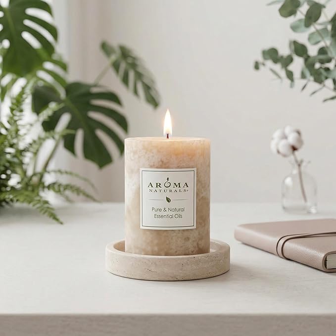 Aroma Naturals Ginger and Clove Essential Oil Beige Scented Pillar Candle, Earth, 2.5 inch x 4 inch