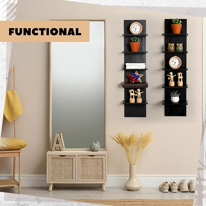 Yuntau 2 Pieces 5 Tier Wall Shelves for Bedroom 31.4 Inches Split Assembly Type Mount Vertical Wall Shelf Column Lack Hanging Floating Shelf for Storage Organizer Design Home Living Room(Black)