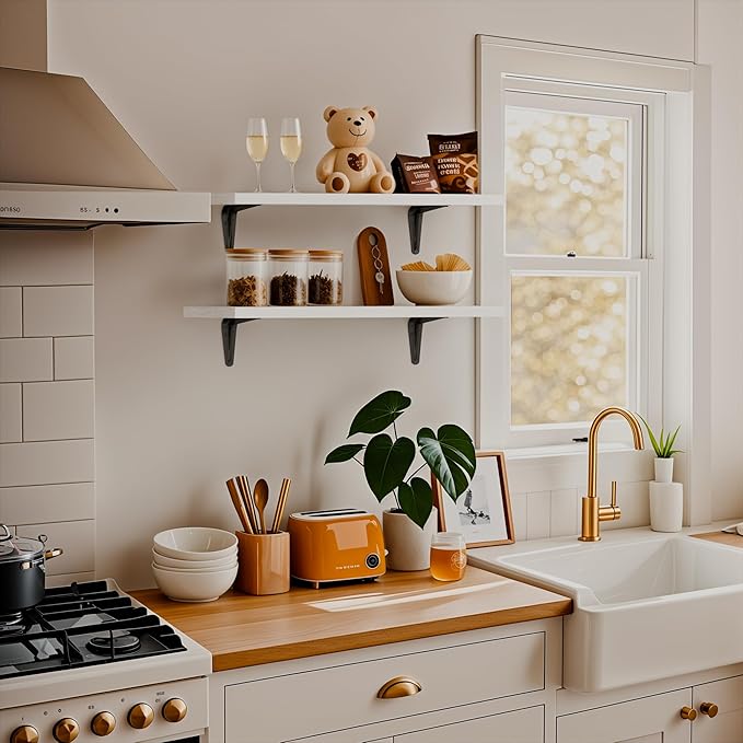 SKYSEN Floating Shelves for Wall Set of 6, 23.6in Wood Wall Shelf for Decor, Bathroom, Bedroom, Storage, Book,Kitchen, Living Room - White(fs-60-w)
