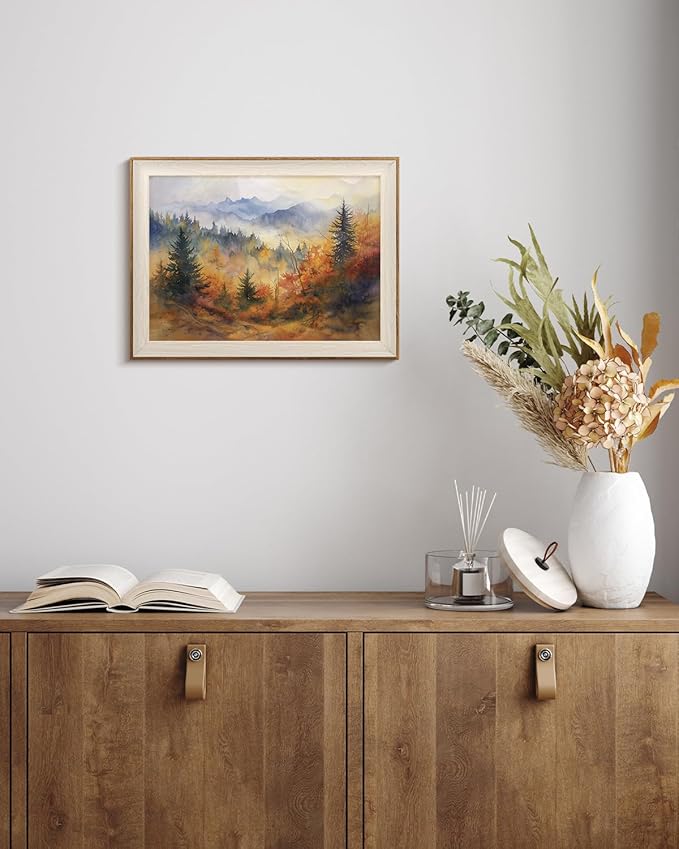 VIYYIEA Framed Wall Art for Living Room, Autumn Canvas Prints, Vintage Home Decor, Landscape Painting Picture, Bathroom Wall Decor Gifts for Friends or Family - 16L x 12W