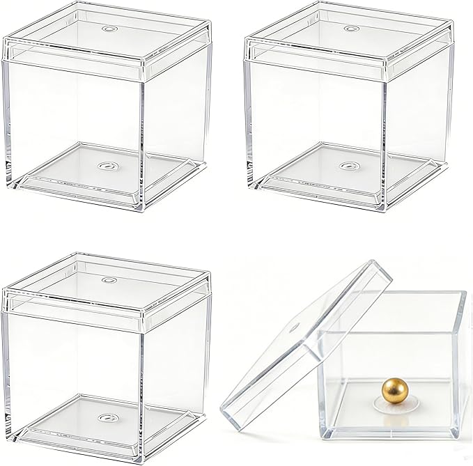KissYou Acrylic Box with Lid Clear Candy Boxes Acrylic Square Cube 4 Pieces Display Case Transparent Jewelry Storage Box Graduation Wedding Birthday Party Decorative Boxes