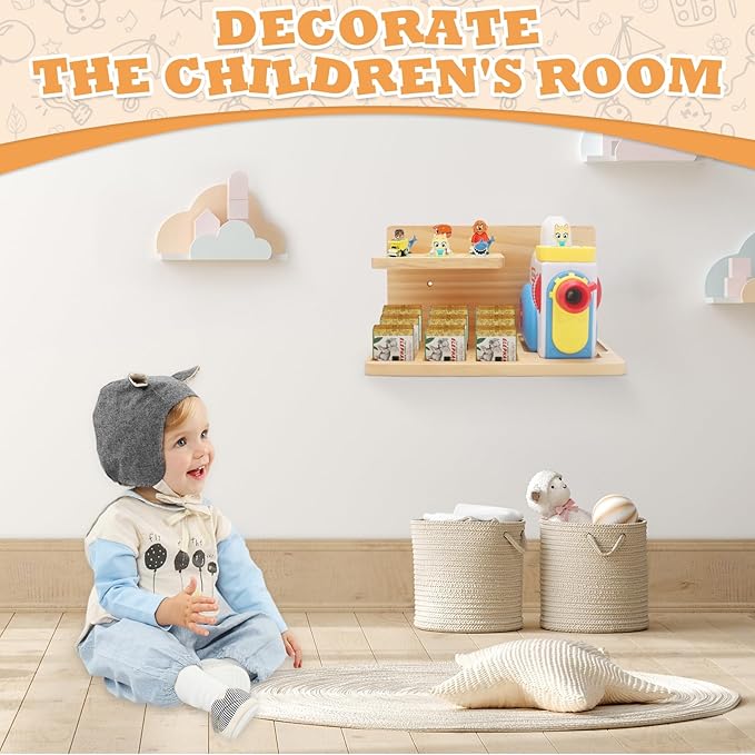 Taladad Wall Shelf Compatible with Little Tikes for Story Dream Machine Books Starter Set, for Little Tikes for Storytime Audio Play Real for Littles Character Storage Floating Shelves (Natural)