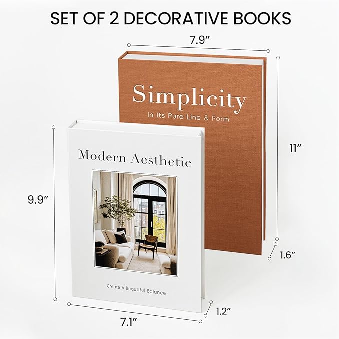 Modern Decorative Books for Home Coffee Table Decor - Fake Books Storage Box for Decoration - Set of 2 Faux Book Photo Storage Keepsake Box for Room Bookshelf Decor, Brown