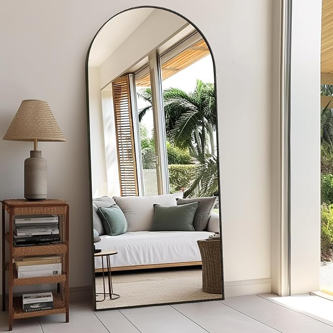 Rowjut Floor Full Length Mirror, Arched Mirrors Full Length 71"x30" Freestanding Large & with Aluminum Frame & Wall Mounted & Hanging or Leaning/Full Body Mirror for Bedroom, Black