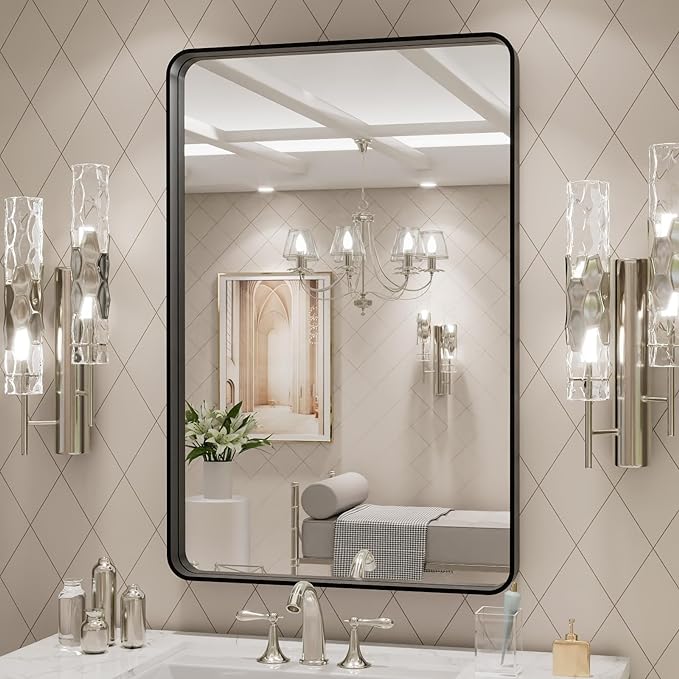 LOAAO 20X28 Inch Black Metal Framed Bathroom Mirror for Wall, Matte Black Bathroom Vanity Mirror Farmhouse, Anti-Rust, Hangs Horizontally or Vertically