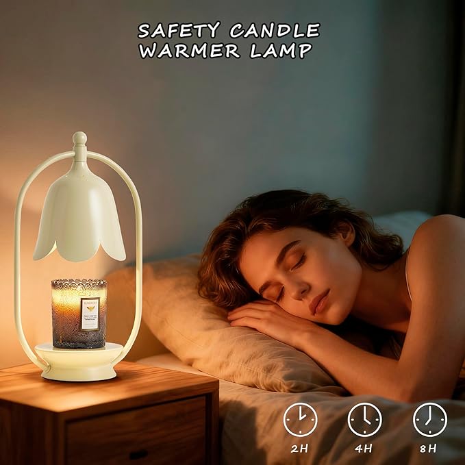 Beige Flower Candle Warmer Lamp, Christmas Gift New Year Present Wedding Lamp - Timer Dimmable, Bedroom House Aesthetic Living Girls Women Mom Room New Home Decor