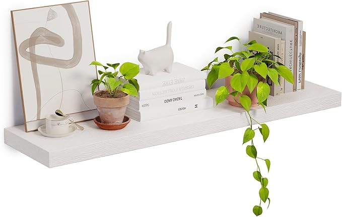Heimlove 12inch Deep Floating Shelves for Wall, Mounted Shelves 36" W x 12" D x 1.5" H, wall Shelf for Bedroom Living Room Bathroom Kitchen Home Office, Set of 1, White