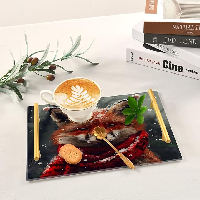 CEBUGI Animal Acrylic Decorative Coffee Table Tray Ottoman Tray with Anti Slip Pad Serving Tray with Gold Handles for Bathroom Living Room,7.87 x 11.81in