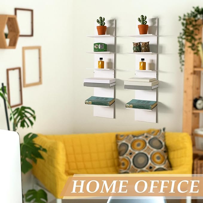 Yuntau 2 Pieces 5 Tier Wall Shelves for Bedroom 31.4 Inches Split Assembly Type Mount Vertical Wall Shelf Column Lack Hanging Floating Shelf for Storage Organizer Design Home Living Room(White)