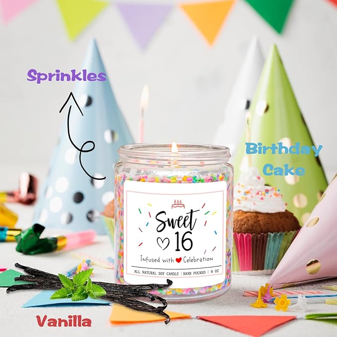 Homsolver Sweet 16th Birthday Gifts for Girls, Vanilla Cream Scent Best Ideas Birthday Presents for Daughter, Friends, Sister, Handmade Aromatherapy Candle Birthday's Decorations for Girls