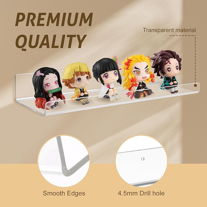 AMEITECH Clear Acrylic Wall Display Shelves 10 Pack, 15 Inch Acrylic Shelf Wall Organizer and Storage for Collectibles, Figure, Toy Cars, Perfume, Kids Bookshelf