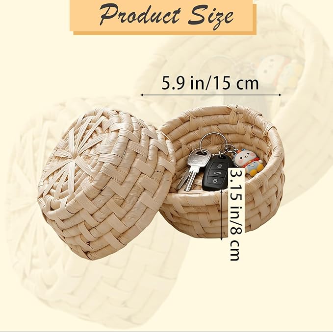 Round Key Basket Bowl for Entryway, Decorative Key Tray, Decorative Baskets, for Kitchen Counter Bedside Living Room Entrance Hall.