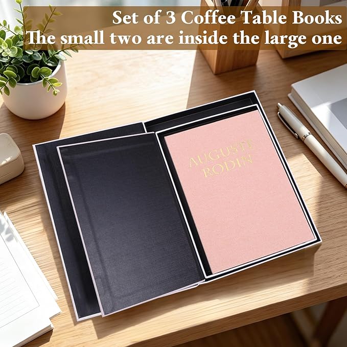 XKDOUS Set of 3 Linen Decorative Books with Gold Foil Cover Faux Book Storage Box for Coffee Table, Bathroom Shelf & Home Decor