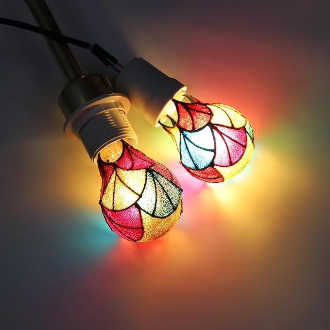 Stained Glass LED Light Bulb, 3.5W E26 Base A19/A60 Color Bulb 120V, Frosted Ambiance Bulb for Home Lighting, Party, Festive Decoration, 2 Pack Non-Dimmable