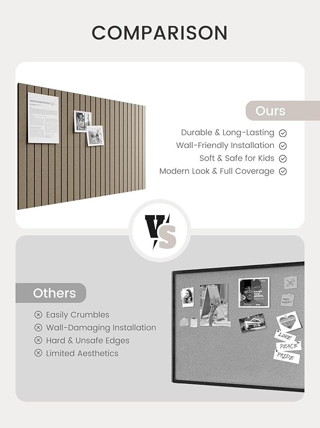 Bumusty Large Cork Board Alternative-36 x 24" Felt Bulletin Board Tiles, with 30 Pushpins, 40 Adhesive Tabs, Fine-Stripe 6-Pack, Cork Boards for Office Push Pin Board Felt Board-Earth Brown