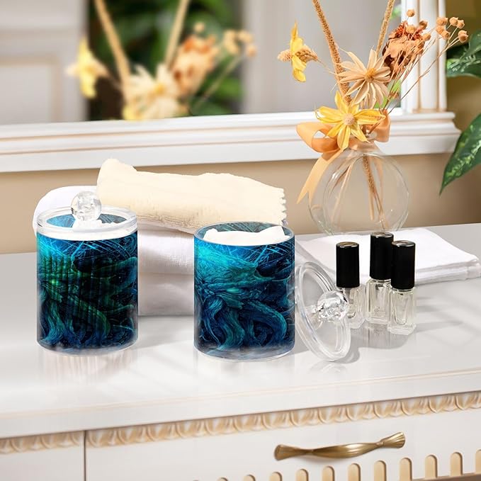 Monster Creature Print Bathroom Containers Holder with Lids Set Clear Jars 2 Pack Plastic Makeup Storage Organizer 4.13 x 2.75In for Vanity Floss Picks Balls