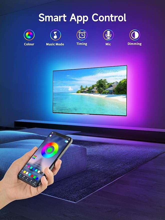 KANTUTOE LED Lights for TV, 16.4ft TV LED Backlight for 45-75 Inch TVs, RGB TV Backlight Behind with Music Sync, Smart APP and Button Control Strip Lights USB Powered for Bedroom/Gaming