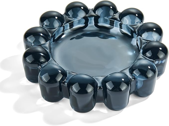 Black Glass Candle Dish, 1 Pack Modern Bubble Candle Holder for Small Candles and Diffusers, Decorative Home Decor Accessory