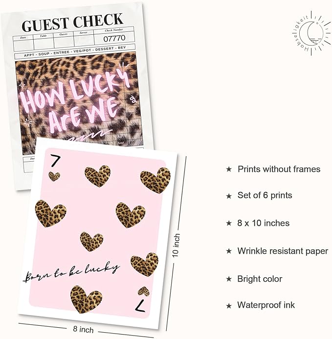Habseligkeit Pink Leopard Print Wall Art, Preppy Wall Decors for Room Aesthtic, Fashion Posters for Girls Bedroom Decor Aesthetic Unframed, 8X10in, Set of 6