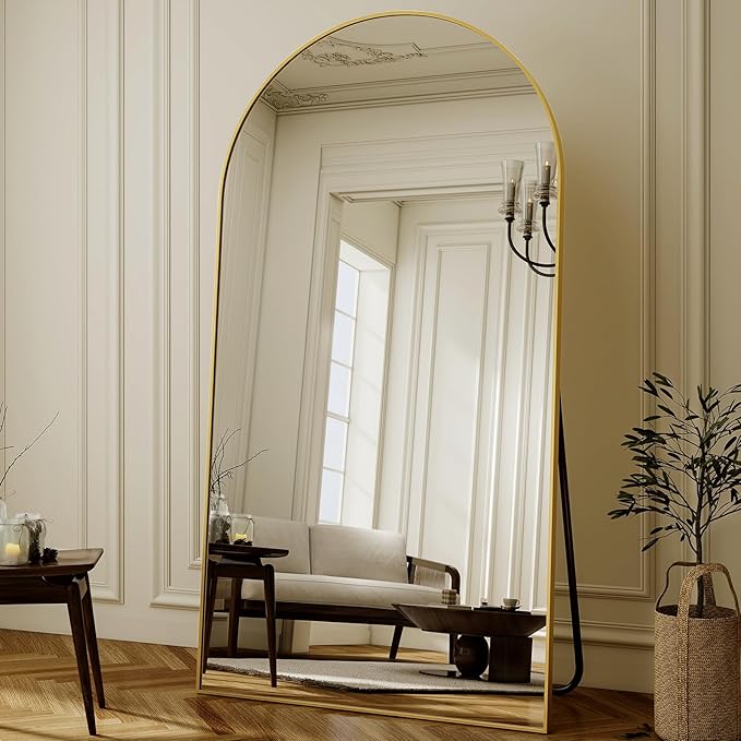 XRAMFY 86"x40" Arched Full Length Mirror Floor Mirrors with Aluminum Alloy Frame Free-Standing Wall Mounted Floor Mirrors or Large Dressing Mirror, Gold Mirror Full Length