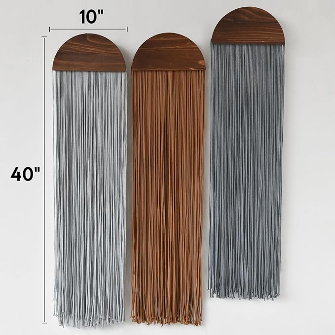 Macrame Wall Hanging 3Pcs Boho Wall Decor Handmade Macrame Art Fringe Design Wedding Macrame Backdrop Headboard Wall Decor 10" W x 40" L