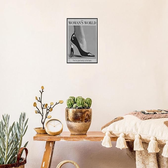 Retro This Is A Woman Is World Poster Feminist Canvas Wall Art Modern Black And White Feminine Hot Girls Room Aesthetic Prints Painting For Home Bedroom Dorm Wall Decor 16x24in Framed