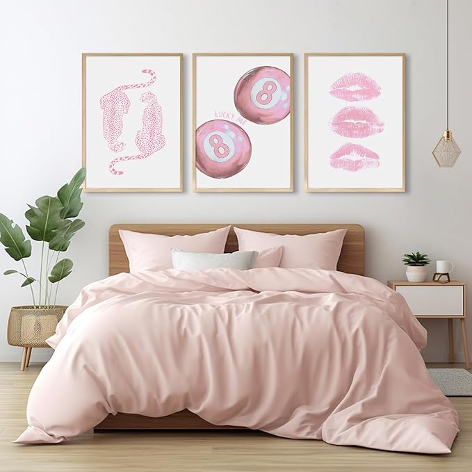 Tocliky Pink Cheetah Wall Art Decor Trendy Leopard Prints Preppy Aesthetic Canvas Room Decor Y2k Leopard Wall Art 8 Ball Poster Coquette Funky Fashion Artwork for Girls Bedroom 12x16x3 Inch Unframed