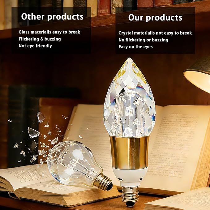 6 Pack Crystal Decorative LED Light Bulbs 5w, 40 Watt Equivalent, Fancy Unique Chandelier Light Bulbs E12 Base Non-dimmable,3000K Lightbulbs for Staircase,Bars,Ambience (FP-17A, 6PCS)