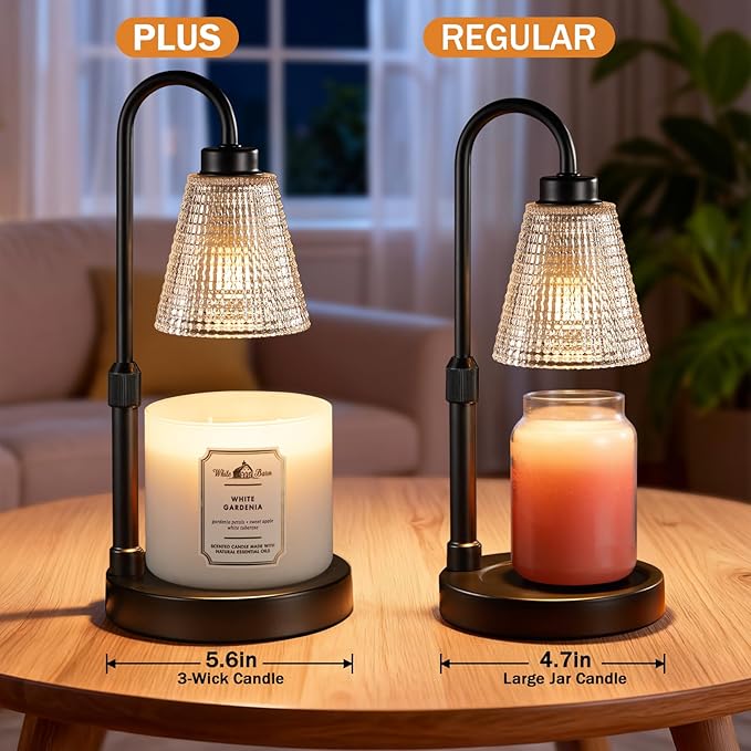 Big Black Candle Warmer Lamp with Timer, Dimmable Candle Warmer for Home Decor, Height Adjustable Candle Lamp for Jar Candles, Birthday Gifts for Women Mom, House Warming Gifts New Home
