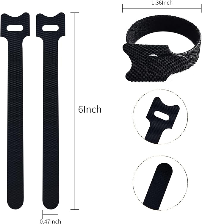 6 Inches Black Reusable Cable Ties,Multi-purpose Adjustable Cord Straps, Cable Organizer,Cord Wrap and Hook Loop Cords Management,Adjustable Cord Ties for Organizing Home, Office, Data Centers,60 PCS