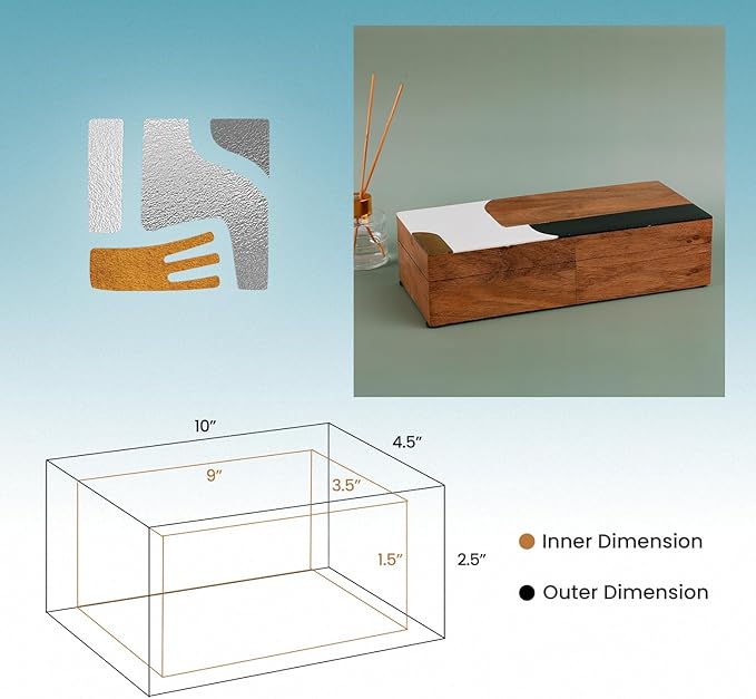 Handicrafts Home Decorative Storage Box, Keepsake Box Jewellery Organiser Abstract Wood Box, Handmade Wooden Jewelry Box with Resin & Brass Inlay, Memory Box for Home Decor, Coffee Table- 10x4.5x2.5