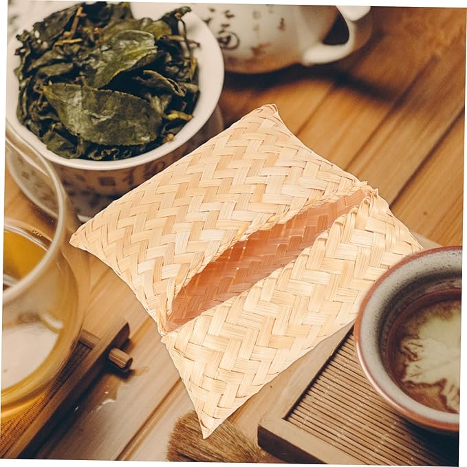 CALLARON Woven Pouch Lid Small Tea Storage Organizer for Wedding Candy and Snacks Southeast Asian Style Practical and Unique Home Decor