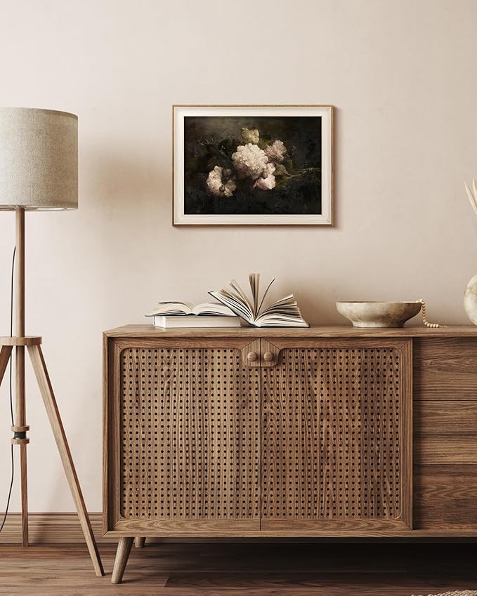 VIYYIEA Framed Wall Art for Living Room, Natural Canvas Prints, Vintage Home Decor, Flowers Painting Picture, Bathroom Wall Decor Gifts for Friends or Family -【Peonies】-(16L x 12W)