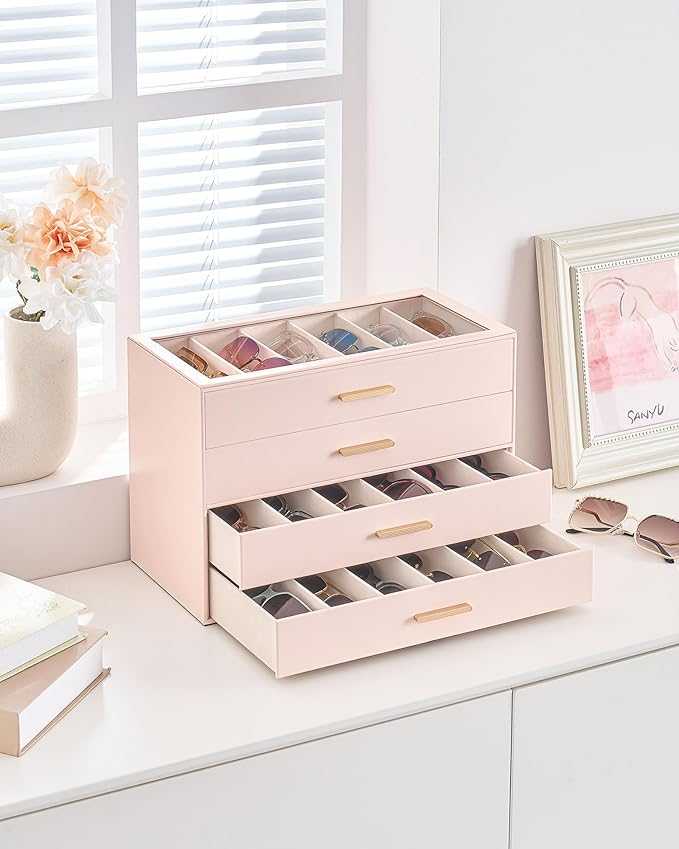 Lolalet Sunglasses Storage Box for Women, Eyewear Eye Glass Organizer with Clear Top Display Holder Case, Mothers Day Gifts