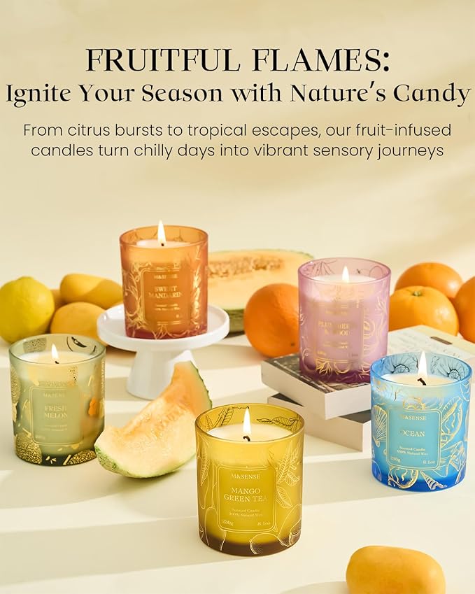 M&SENSE Naturally Scented Vegan Soy Candles, Fresh Melon Scented Candles, 8.1oz Long Burning 42-Hour Burn Time,Home Fragrance for Air Purifying, Relaxing, Gift Ideas for Moms & Dads