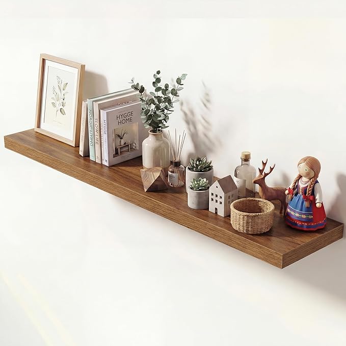 Dreamland 55 Inches Floating Shelves for Wall, 9.3" Deep Long Floating Shelves Set of 1, Large Display & Storage Shelf, Wall Shelf for Bathroom Bedroom Living Room Kitchen Office, Walnut