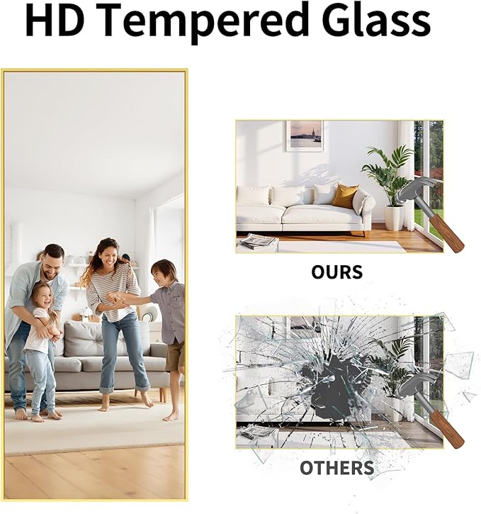 76"x34" Floor Mirror Full Length - Standing Mirror with Aluminum Alloy Frame, Large Body Mirror for Bedroom, Living Room, Wall Mounted or Leaning