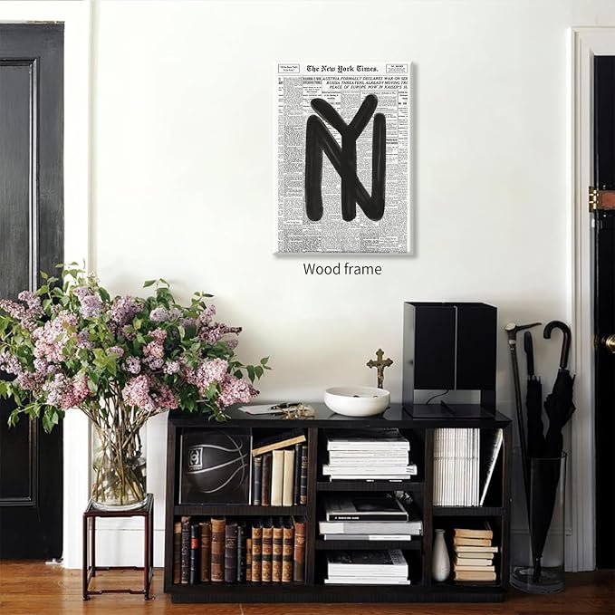Black and White Newspaper Wall Art Vintage New York City Poster Trendy Minimalist Aesthetic Canvas Prints 08x10 inch Framed for Apartment Bedroom Wall Decor
