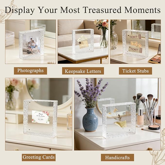 8"x8" Scalloped Acrylic Tray with Magnetic Mat - All-in-One Organizer for Jewelry, Makeup, Desk & Vanity, 2-in-1 as Tray & Photo Stand, for Women, Mom, Bride