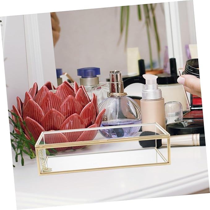 Zerodeko 1pc Glass Jewelry Storage Box for Lipstick and Nail Polish Elegant Makeup Organizer Design Rectangular Case for Home and Bedroom Use