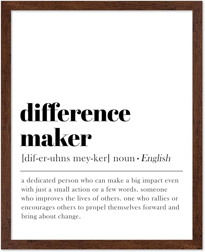 Poster Master Typography Poster - Dictionary Print - Definition of Difference Maker, Book Page - Gift for Teacher, Mentor, Friend - Wall Decor for Home, Classroom, Office, 8x10 Brown Framed