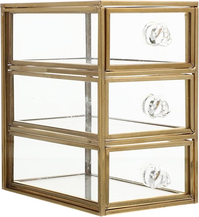 PRETYZOOM 3-tier Jewelry Storage Box Glass Versatile Makeup and Jewelry Organizer Easy Access for Home and Office Use