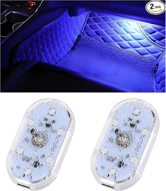 2 PCS Car LED Lights Interior Wireless, Super Bright Auto Interior Ambient Light with 6 Bright LED Lamp Beads, Portable USB Rechargeable Car Led Night Light for Vehicle Decor(Blue)