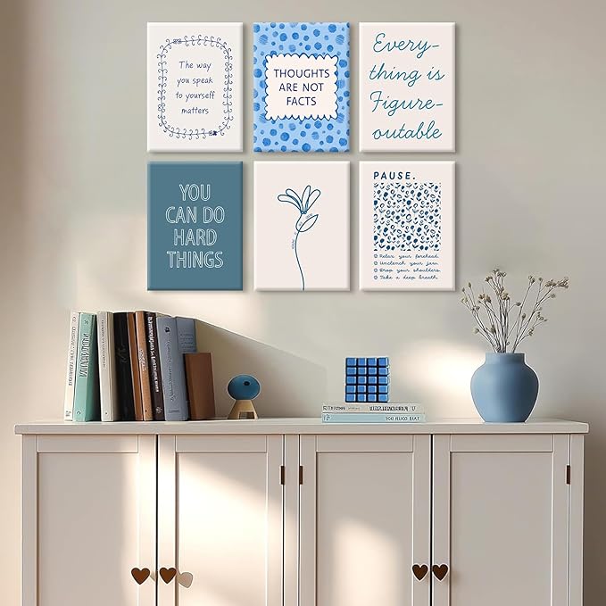 Mental Health Wall Decor Therapy Office Canvas Wall Art Posters Blue Boho Motivational Picture Psychology Artwork Inspirational Positive Quotes Prints for Counseling Office 8x10x6 Inch Ready to Hang