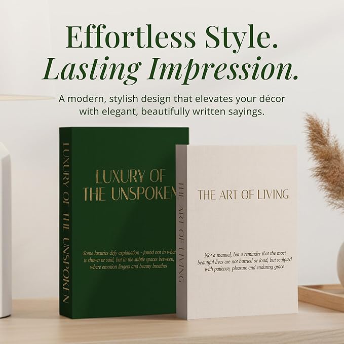 Decorative Books for Home Decor (Set of 2), Linen Fake Books for Decoration, Home Decor for Coffee Table Book, Fake Book Decor Aesthetic Set, Photo Storage and Keepsake Box (Beige + Green)
