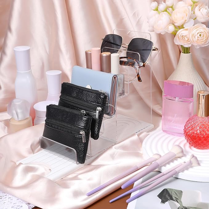 Giantree Acrylic Wallet Display Stand, 1 PCS 6 Tier Clear Purse Handbag Organizer Jewelry Riser Display Stand 7.8" Clear Multi Slot Counter Table Shelf for Cosmetic Perfume Sunglasses(6 Tier,1)