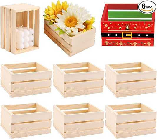 GRETJOB 6PCS 5" Wooden Crates, Nesting Rustic Wood Storage Boxes Set, Farmhouse Decorative DIY Craft Containers for Home, Office, Bathroom, Closet Display and Organization (6 PCS)