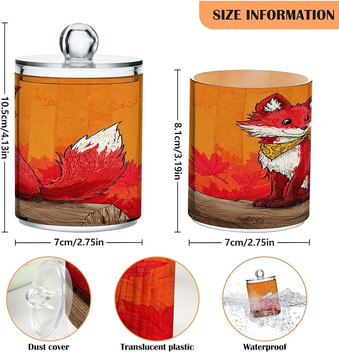2 Pack Apothecary Jars,Sit Fox Stream Art Bathroom Vanity Storage Organizer Set,Small Clear Plastic Storage Jars Bathroom Canister for Cotton Swabs,Rounds,Balls,Qtips,Makeup Sponges