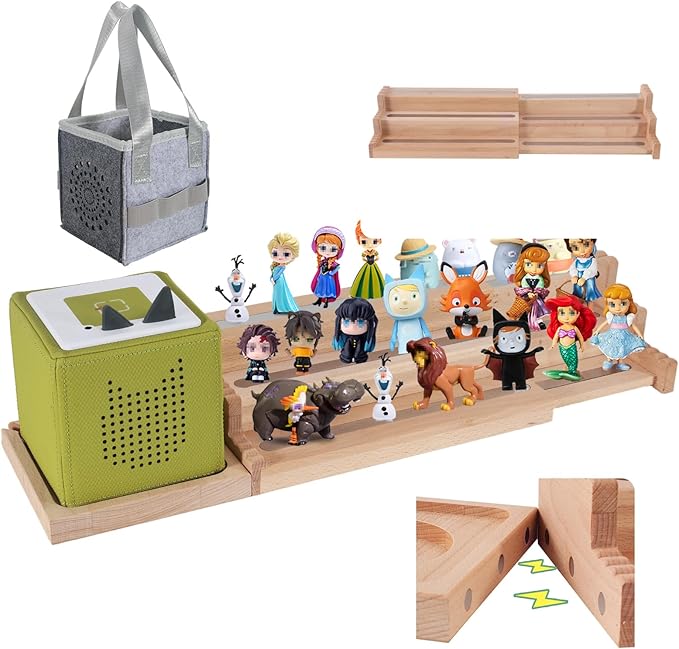 Givilio Expendable Wooden Tonie Shelf with Storage Steps - Extendable 3-Slot Organiser for Toniebox2 Toniebox1 and Tonie Figures, Perfect for Kids' Rooms & Play Areas (Natural)